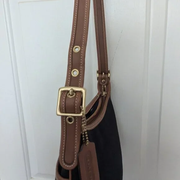 Coach vintage Cavas Leather  Shoulder Bag Crossbody Black Brown - Picture 5 of 16